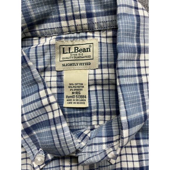 LL Bean Shirt Mens Medium Blue White Plaid Short Sleeve Button Down Stretch - Picture 6 of 12